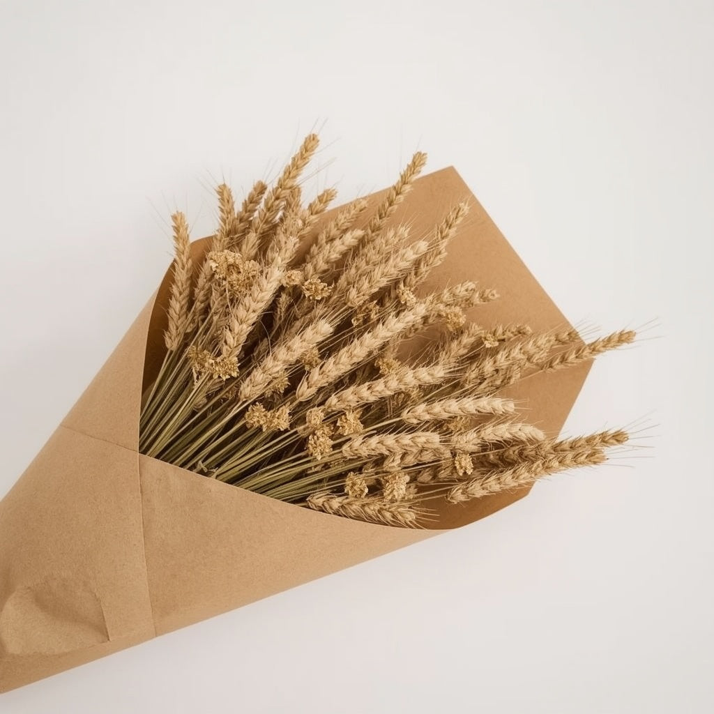 Autumn Harvest Dried Flower Bouquet – Wheat, Strawflowers & Eucalyptus, 55 cm