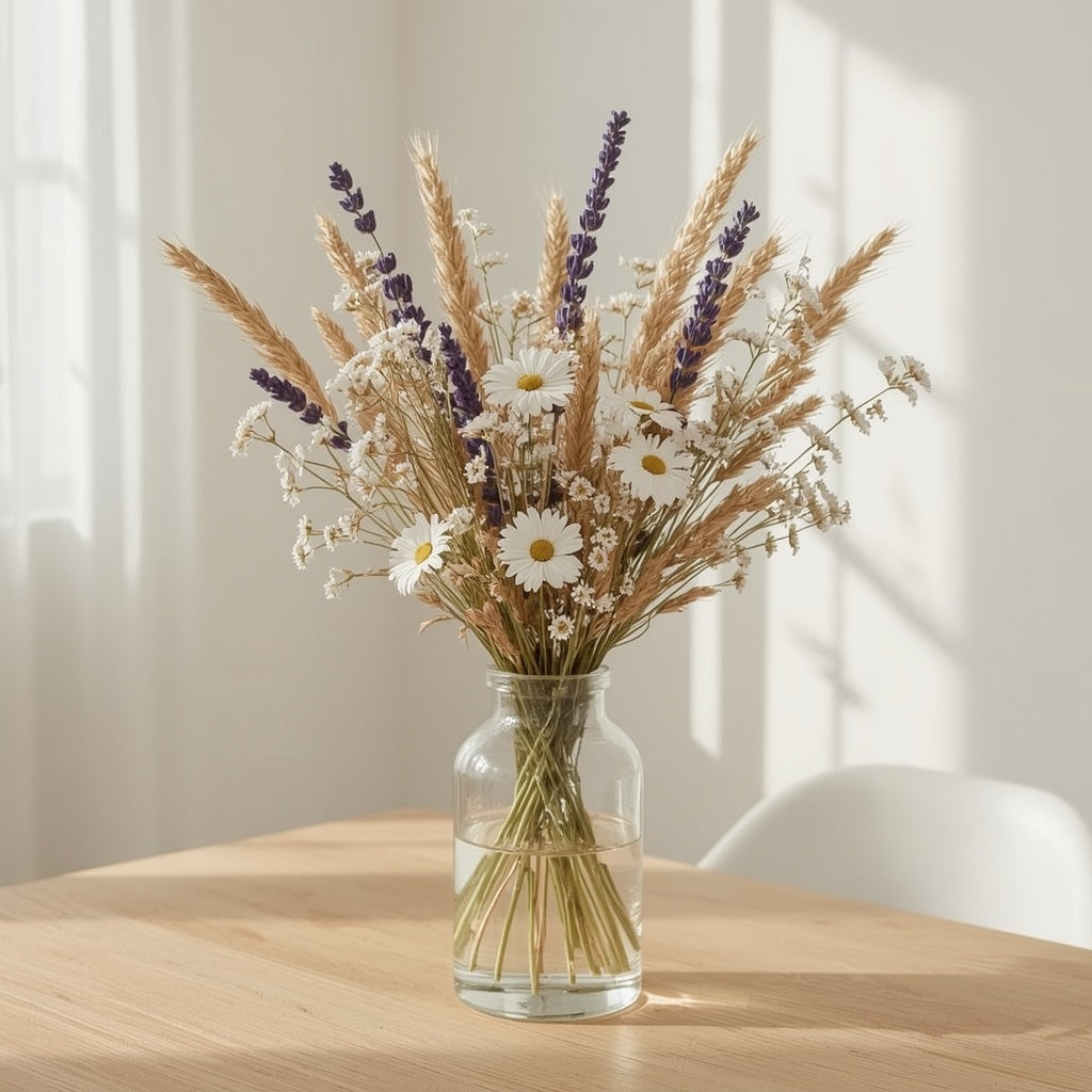 Wildflower Meadow Dried Flower Bouquet – Lavender, Daisies, Wheat & Gypsophila, 50 cm