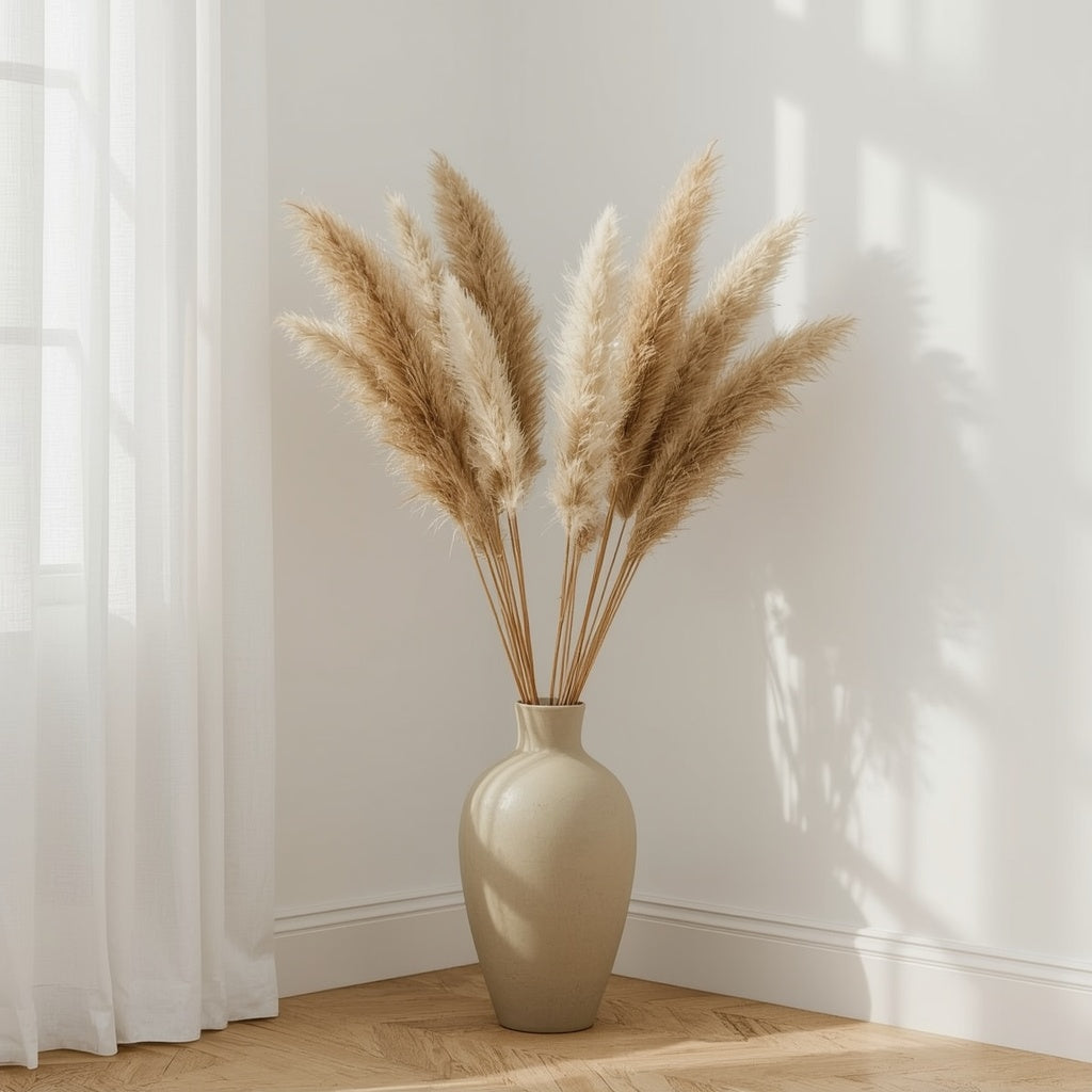 Pampas & Neutral Dried Flower Bouquet – Pampas Grass, Palm Leaves & Bunny Tails, 60 cm