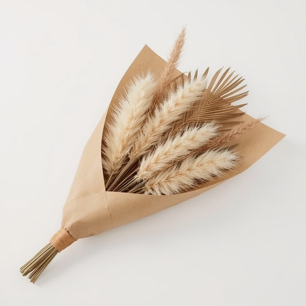 Pampas & Neutral Dried Flower Bouquet – Pampas Grass, Palm Leaves & Bunny Tails, 60 cm