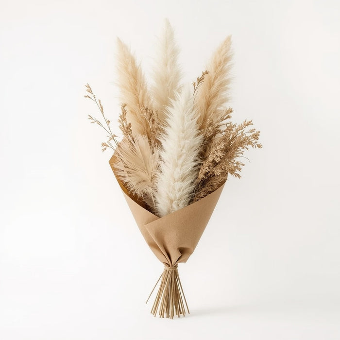 Pampas & Neutral Dried Flower Bouquet – Pampas Grass, Palm Leaves & Bunny Tails, 60 cm