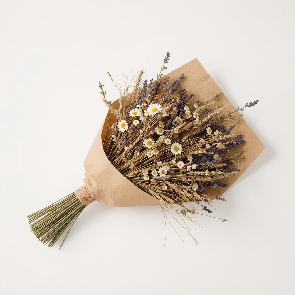 Wildflower Meadow Dried Flower Bouquet – Lavender, Daisies, Wheat & Gypsophila, 50 cm