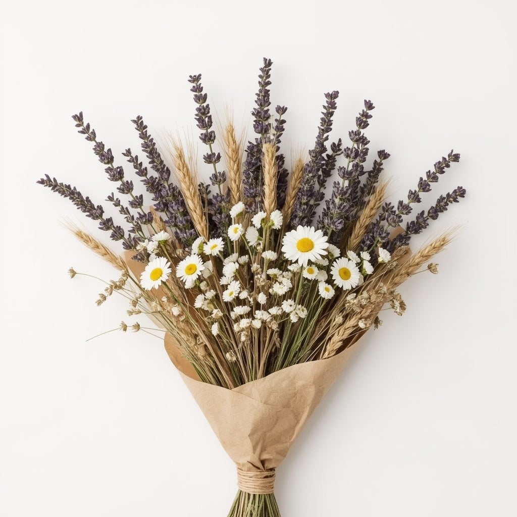 Wildflower Meadow Dried Flower Bouquet – Lavender, Daisies, Wheat & Gypsophila, 50 cm