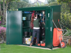 Asgard Trojan Plus E 7x3ft Metal Garden & Bike Shed (2.20 x 0.97m) - 5-Point Locking - Green