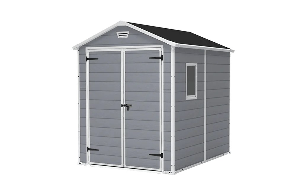 Keter Manor 6x8ft Plastic Apex Shed (1.83 x 2.44m) - Double Door - Grey