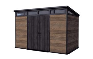 Keter Signature 11x7ft Plastic Pent Shed (3.42 x 2.18m) - Walnut Brown