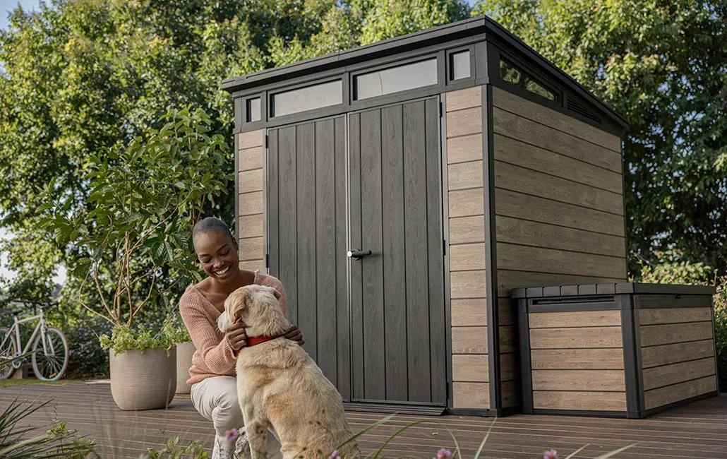 Keter Signature 7x7ft Plastic Pent Shed (2.16 x 2.18m) - Ashwood Brown