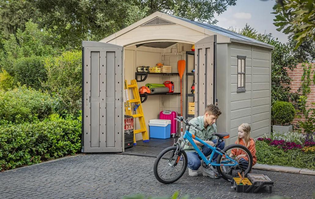 Keter Factor 8x8ft Plastic Apex Shed (2.55 x 2.55m) - Brown