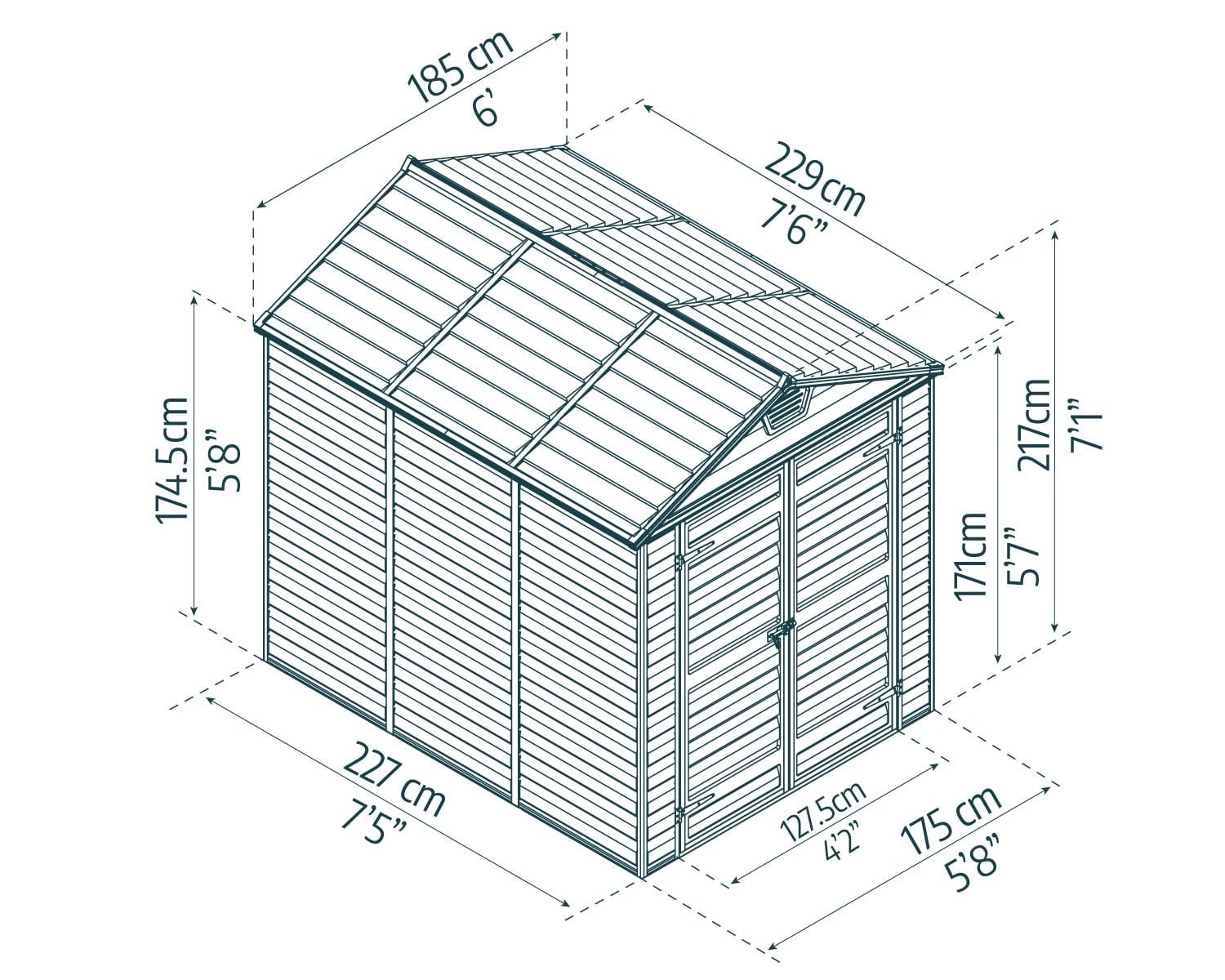 Palram - Canopia Skylight 6x8ft Polycarbonate Shed (1.85 x 2.29m) - Tan