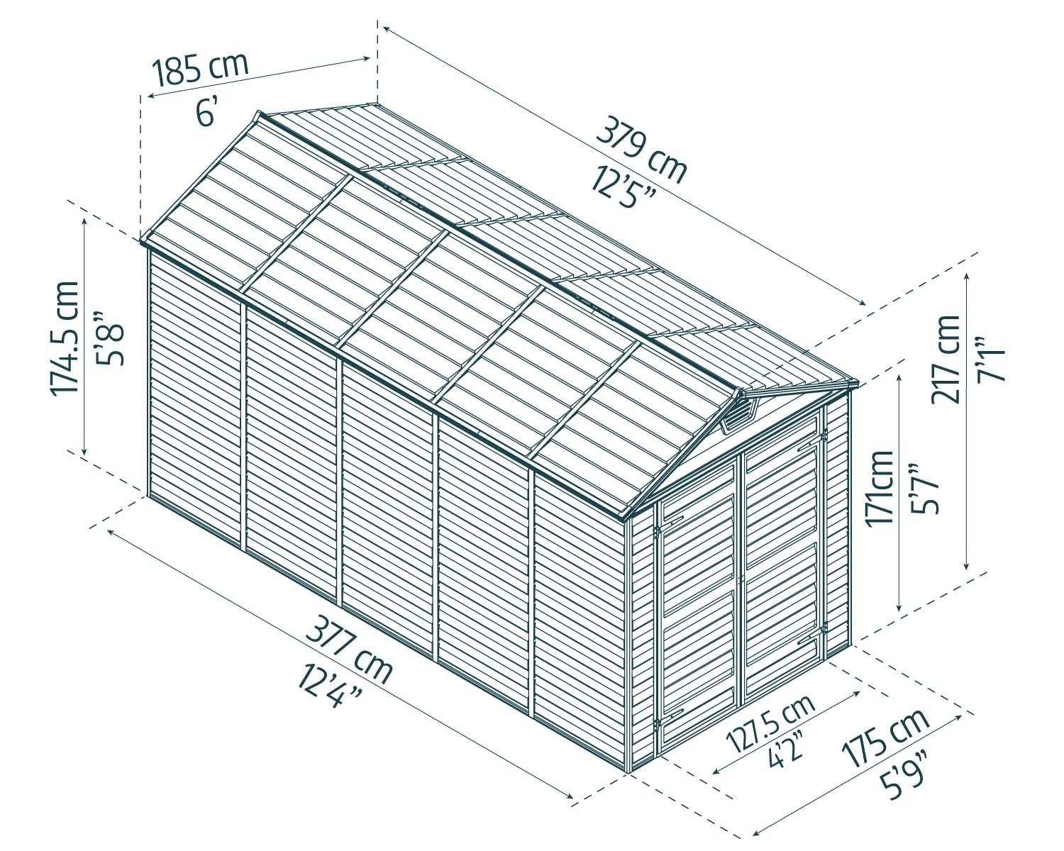 Palram - Canopia Skylight 6x12ft Polycarbonate Shed (1.85 x 3.79m) - Grey
