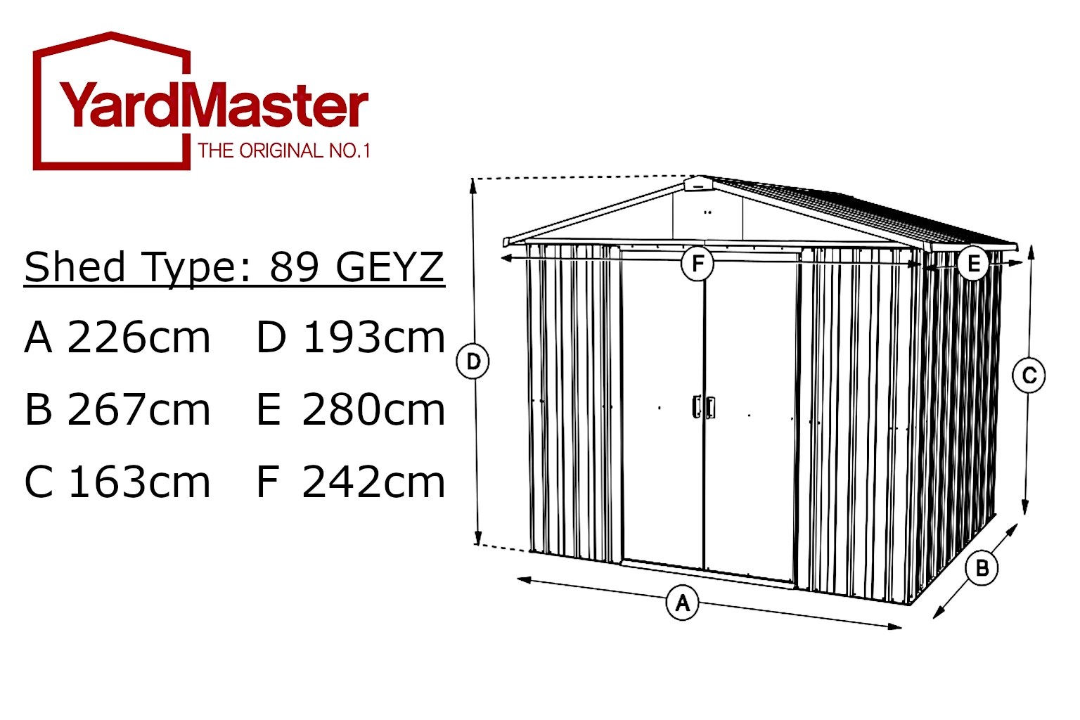 Yardmaster Emerald Deluxe 8x9ft Metal Apex Shed (2.42 x 2.80m)