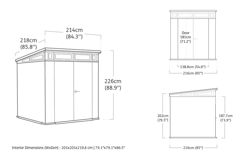 Keter Artisan 2.0 7x7ft Plastic Pent Shed (2.16 x 2.18m) - Grey