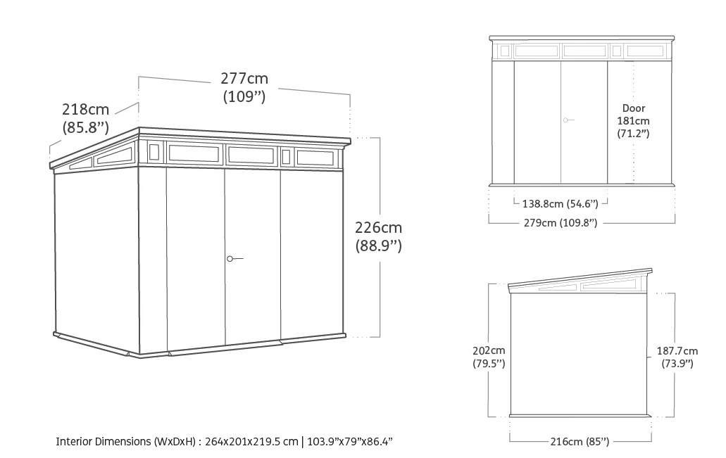 Keter Cortina 9x7ft Plastic Pent Shed (2.79 x 2.18m) - Grey
