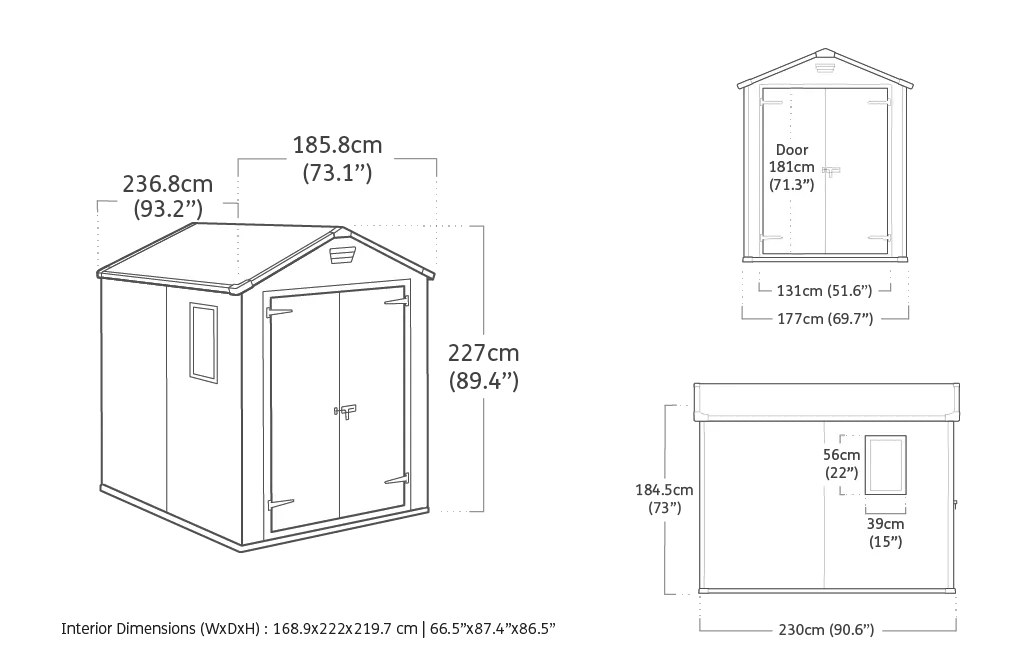 Keter Manor 6x8ft Plastic Apex Shed (1.83 x 2.44m) - Double Door - Grey